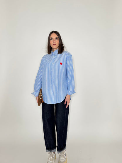 Camicia righe cuore in cotone Azzurro