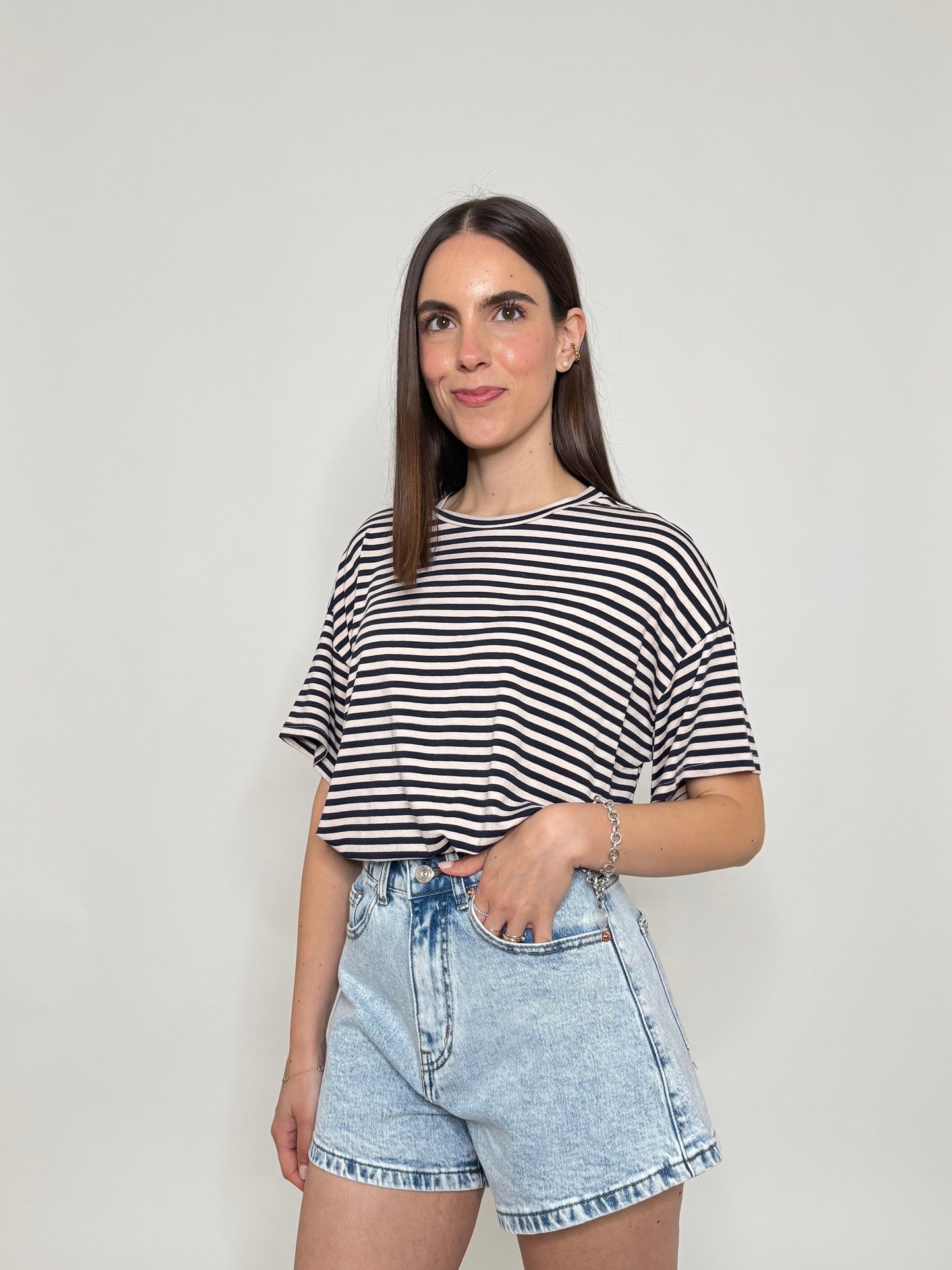 T-shirt a righe in jersey di viscosa Blu/panna