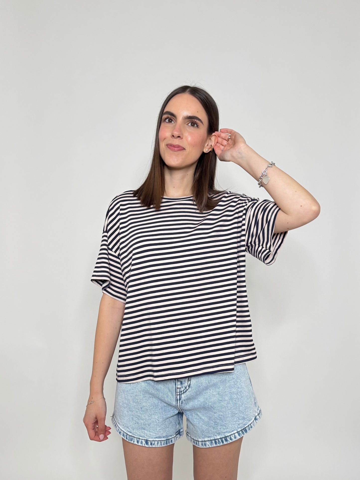 T-shirt a righe in jersey di viscosa Blu/panna