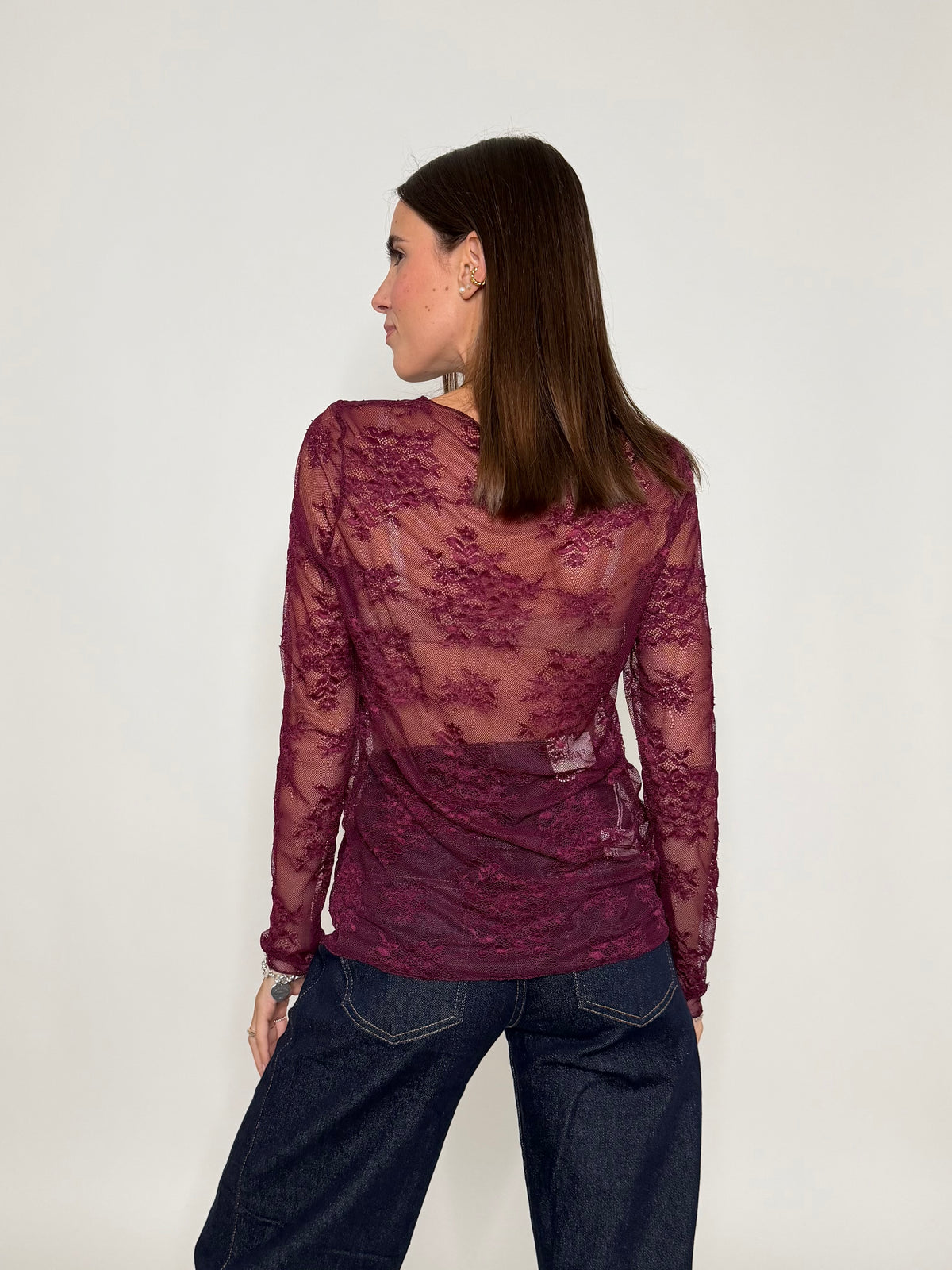 Maglia in pizzo bordeaux