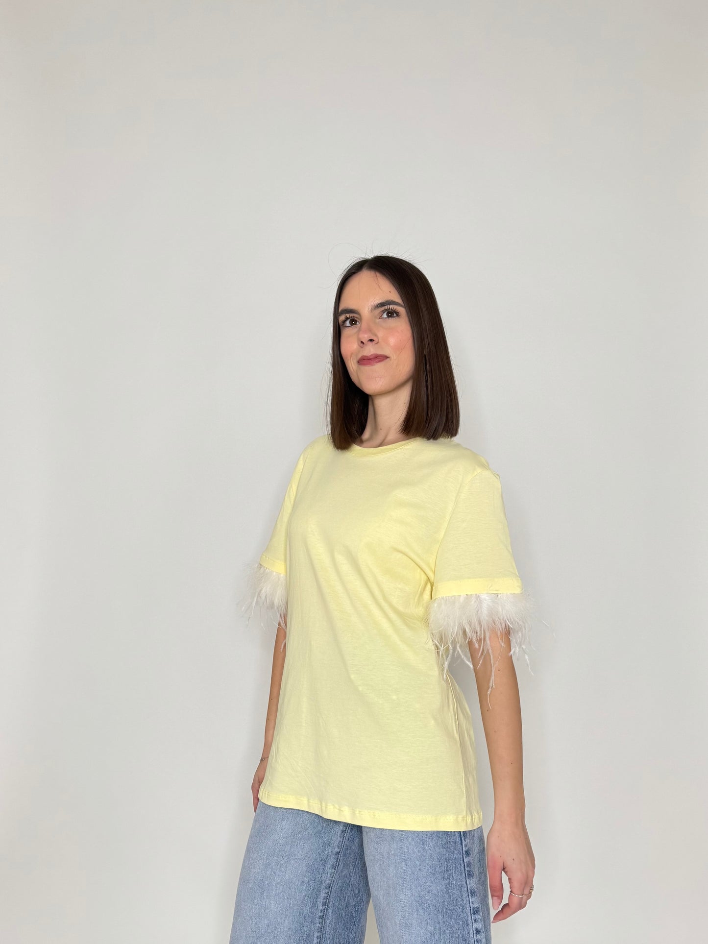 T-shirt in 100% cotone piume Giallo Pulcino - Lumina