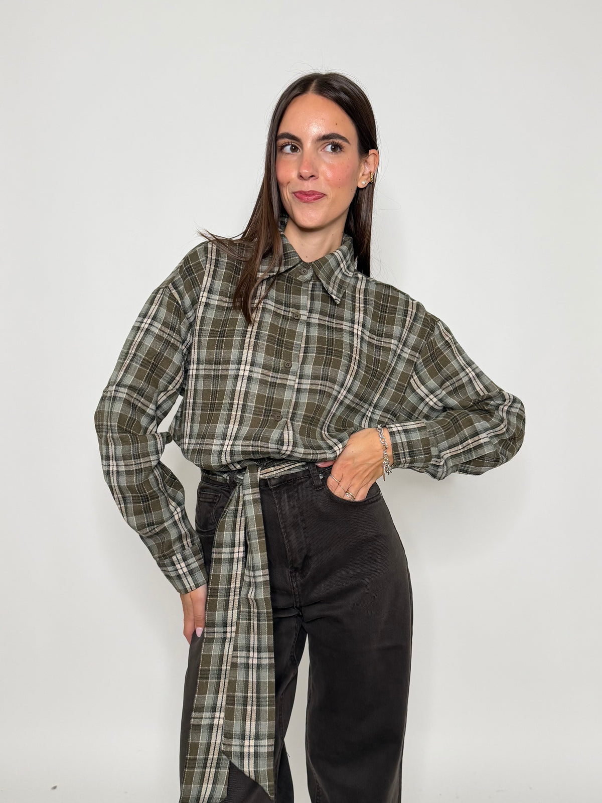 Camicia check in cotone verde