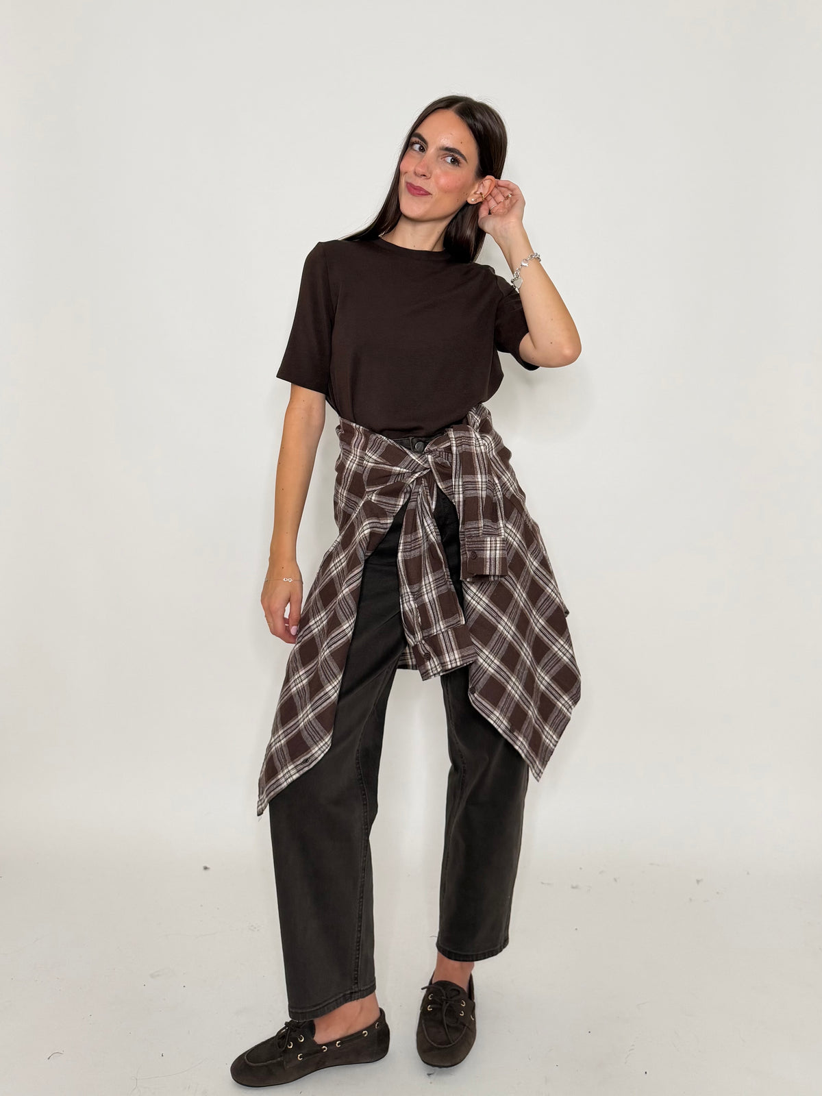 Camicia check in cotone coffee