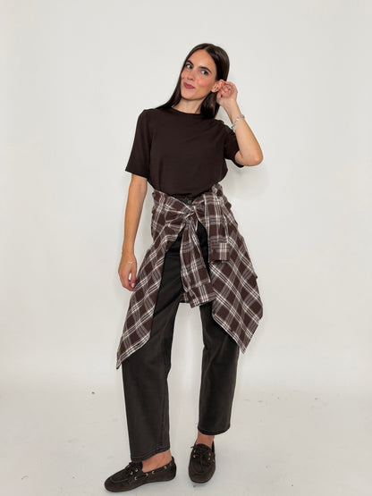 Camicia check in cotone coffee