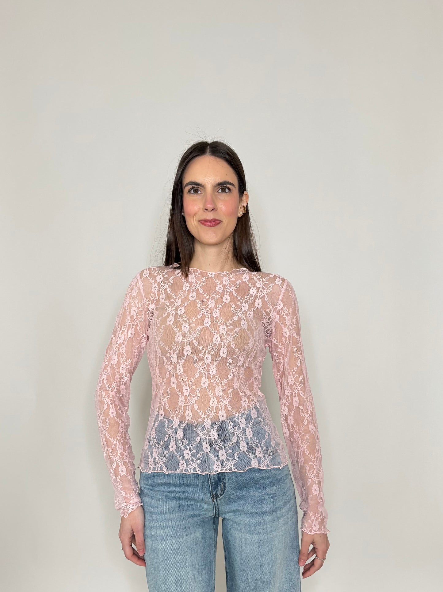 Maglia pizzo in misto cotone viscosa spring/summer Rosa