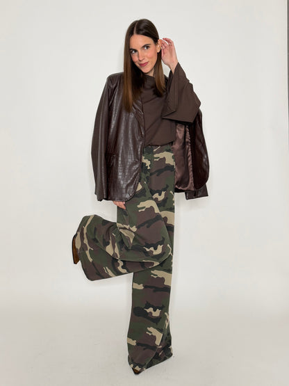 Pantalone palazzo camouflage chiaro in cotone
