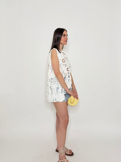 Top in crochet asimmetrico Bianco