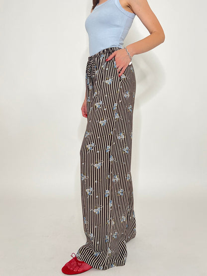 Pantalone in fantasia misto lino e viscosa Cioccolato