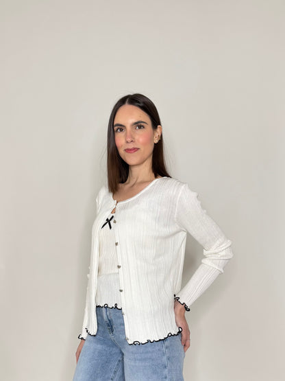 Twinset top e cardigan in filo di viscosa Bianco