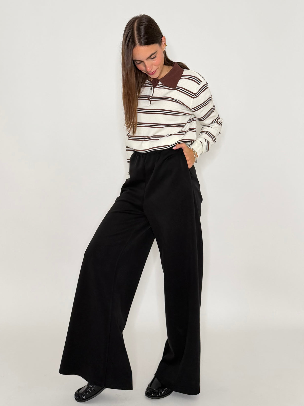 Pantalone palazzo relax fit in viscosa nero
