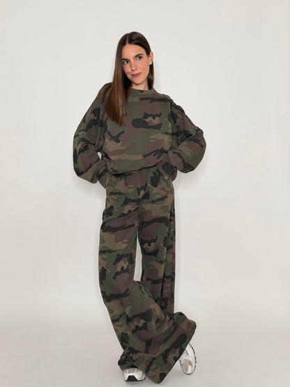Pantalone palazzo camouflage in cotone