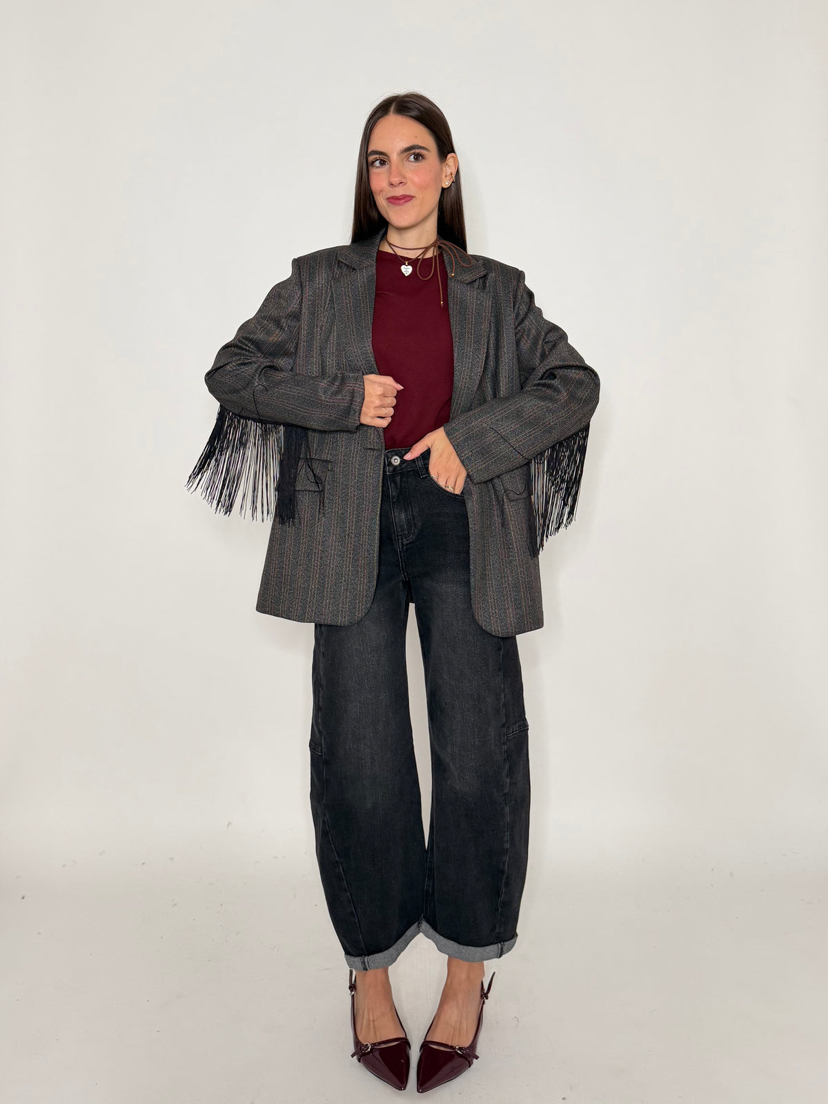 Jeans Barrell con spicchi laterali Grigio nero