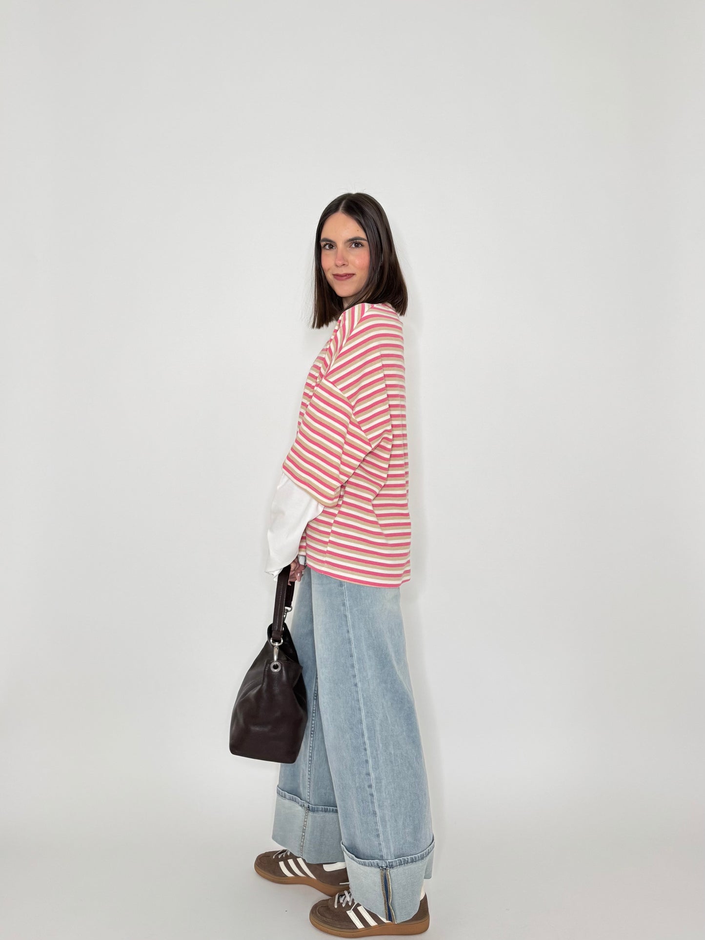 T-shirt in cotone a righe doppia manica - Lumina