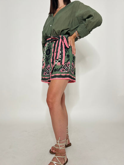 Gonna pantalone stampa florale base verde bosco