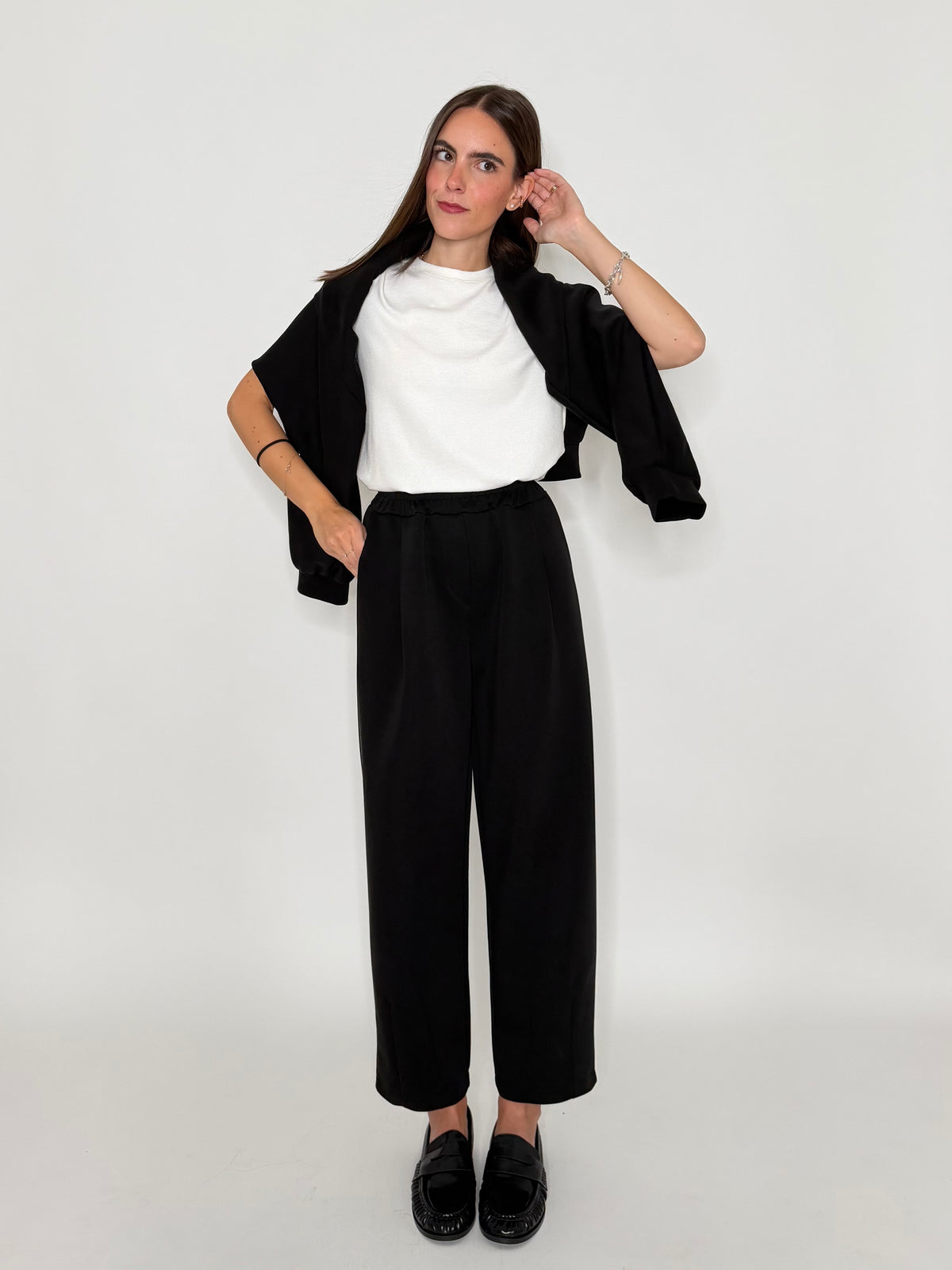 Pantalone ovetto relax fit in viscosa nero