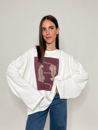 Maglia in cotone con manica a ampia Safari bordeaux