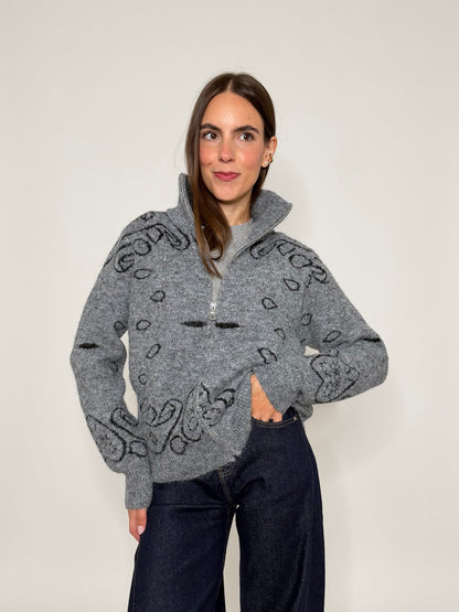 Cardigan con zip Bandana misto lana Grigio