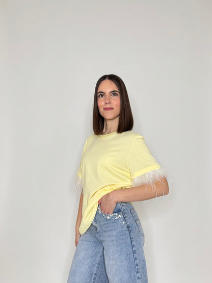 T-shirt in 100% cotone piume Giallo Pulcino - Lumina