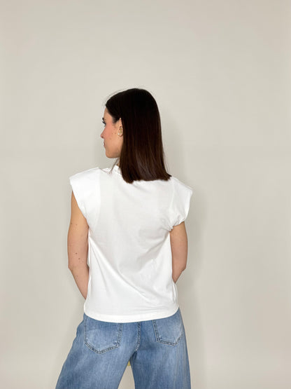 Maglia con spalline imbottite in cotone Bianca
