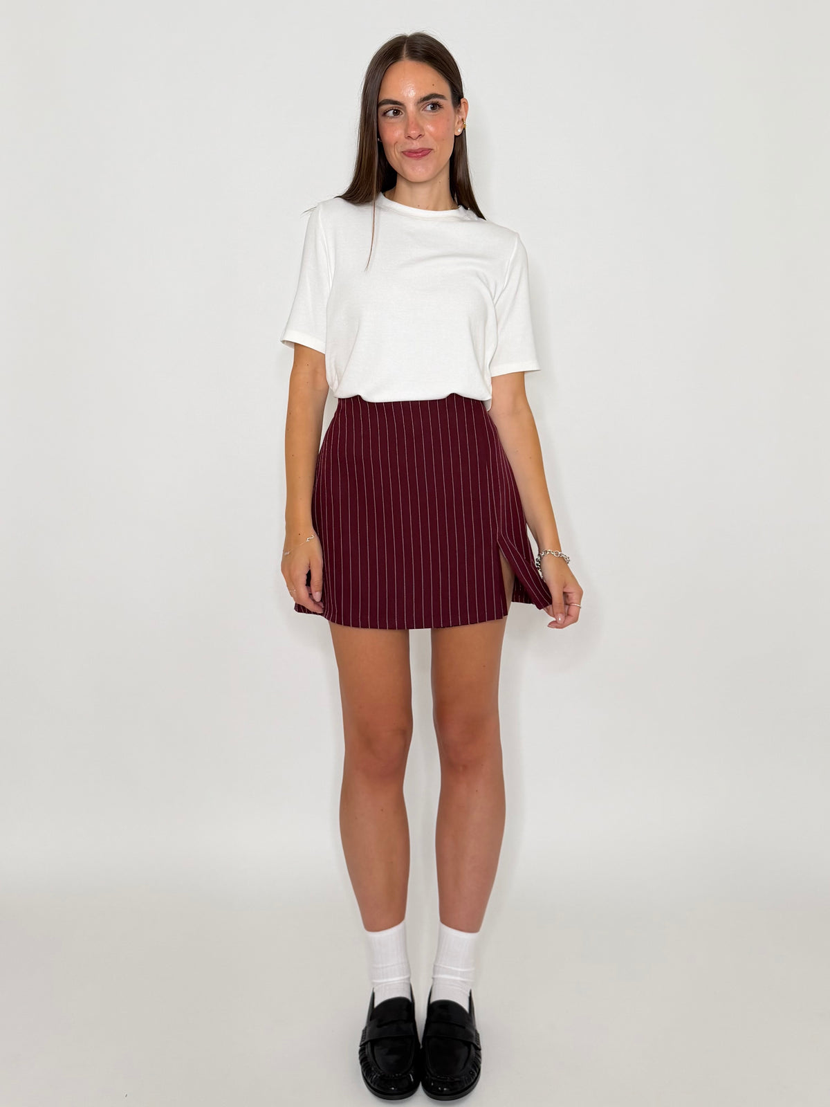 Gonna pantalone gessata