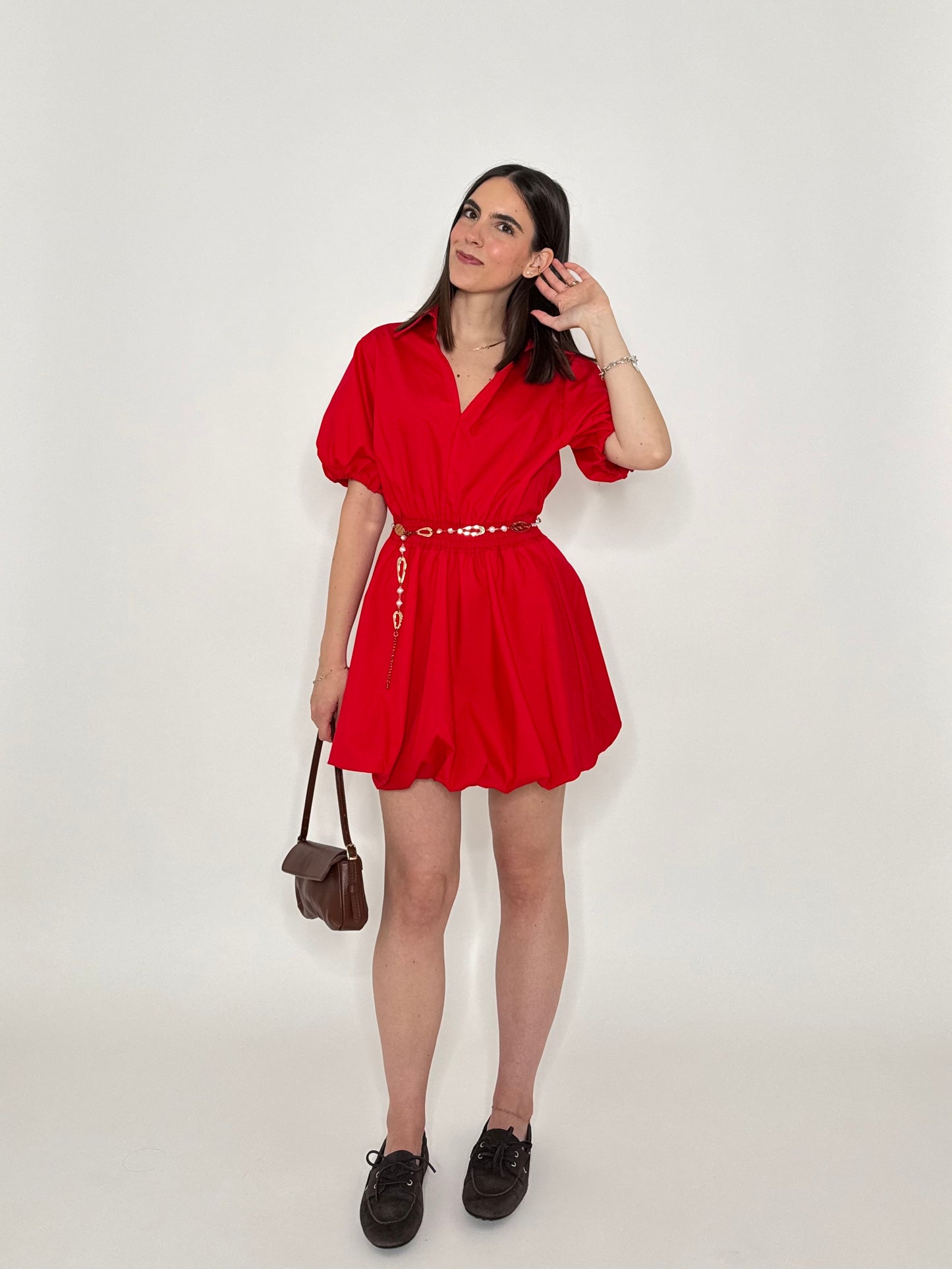 Abito palloncino in cotone Rosso