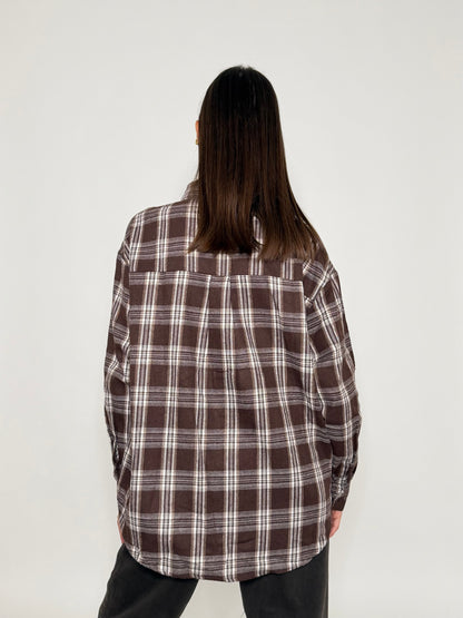 Camicia check in cotone coffee