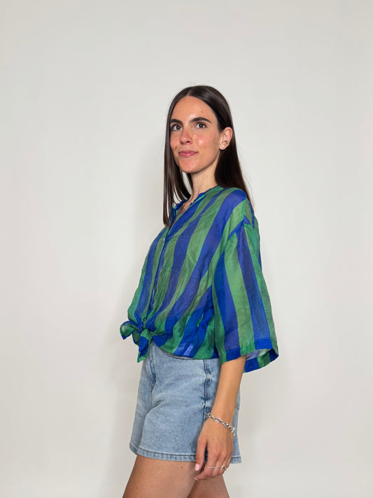 Camicia a righe in lyocell Blu/verde