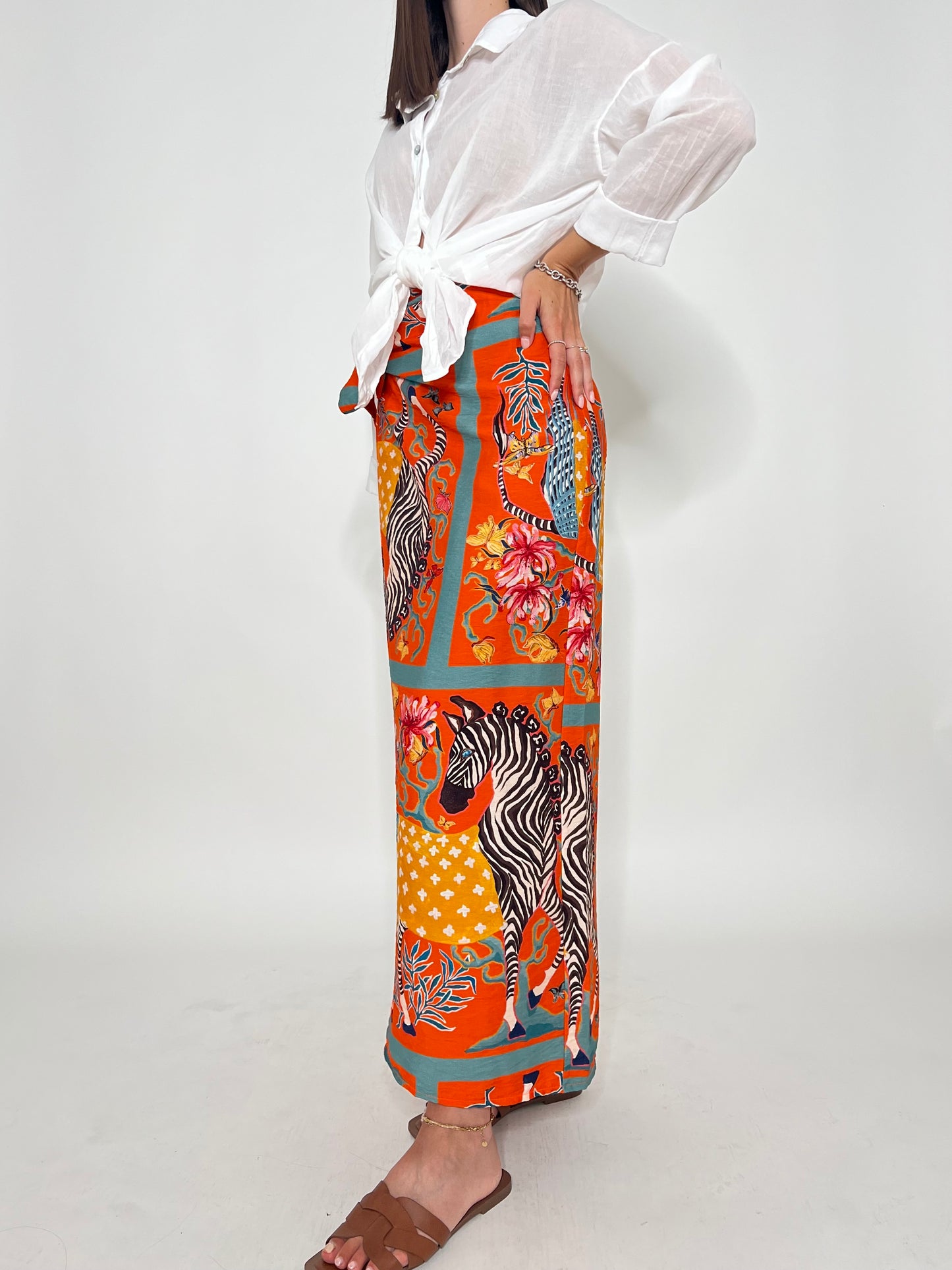 Gonna pareo in fresca viscosa stampa animals zebra
