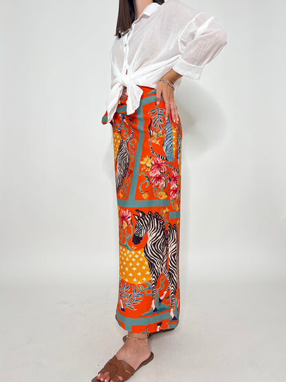 Gonna pareo in fresca viscosa stampa animals zebra