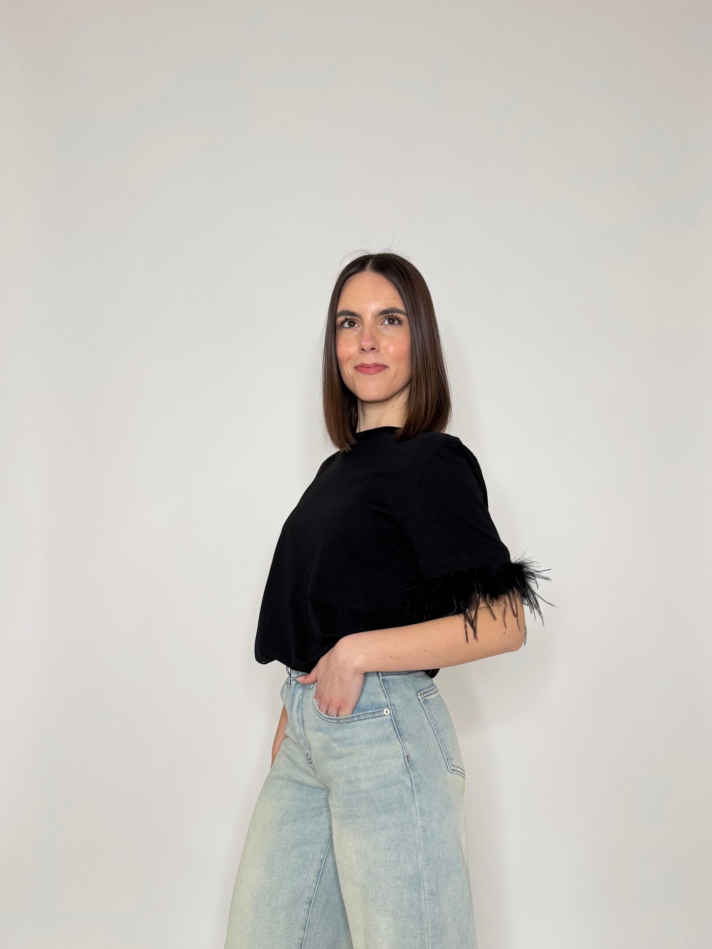 T-shirt in 100% cotone piume Nero - Lumina