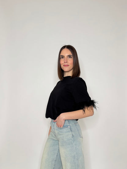 T-shirt in 100% cotone piume Nero - Lumina