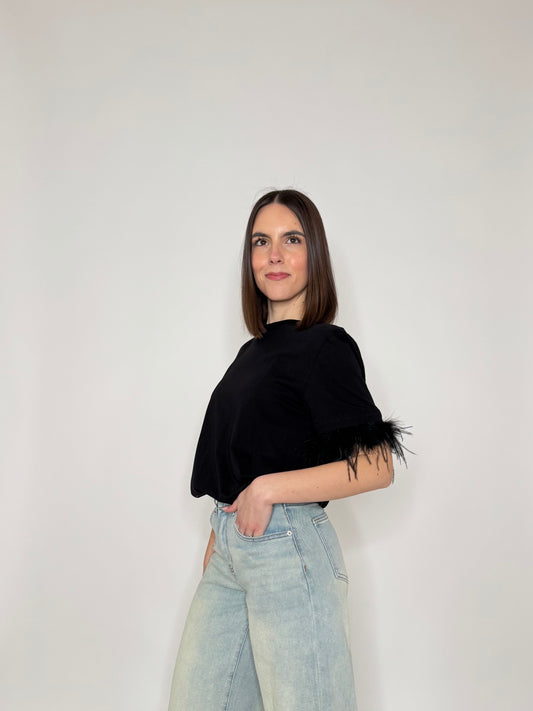 T-shirt in 100% cotone piume Nero - Lumina