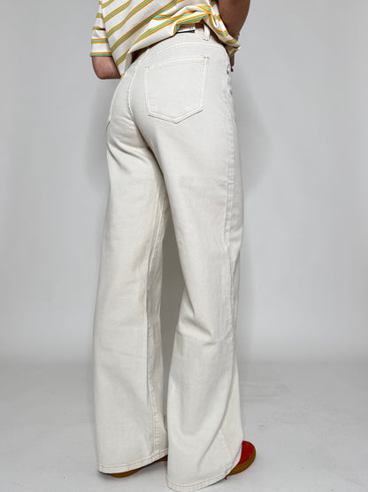 Jeans wide leg chiusura obliqua Cream