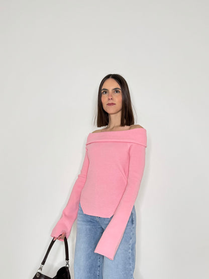 Maglia alla bardot spalle scese in viscosa Rosa