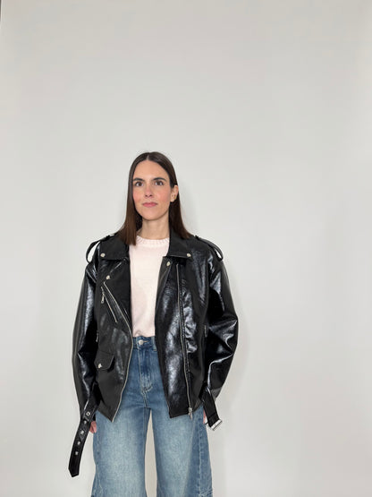 Giacca Biker in ecopelle martellata