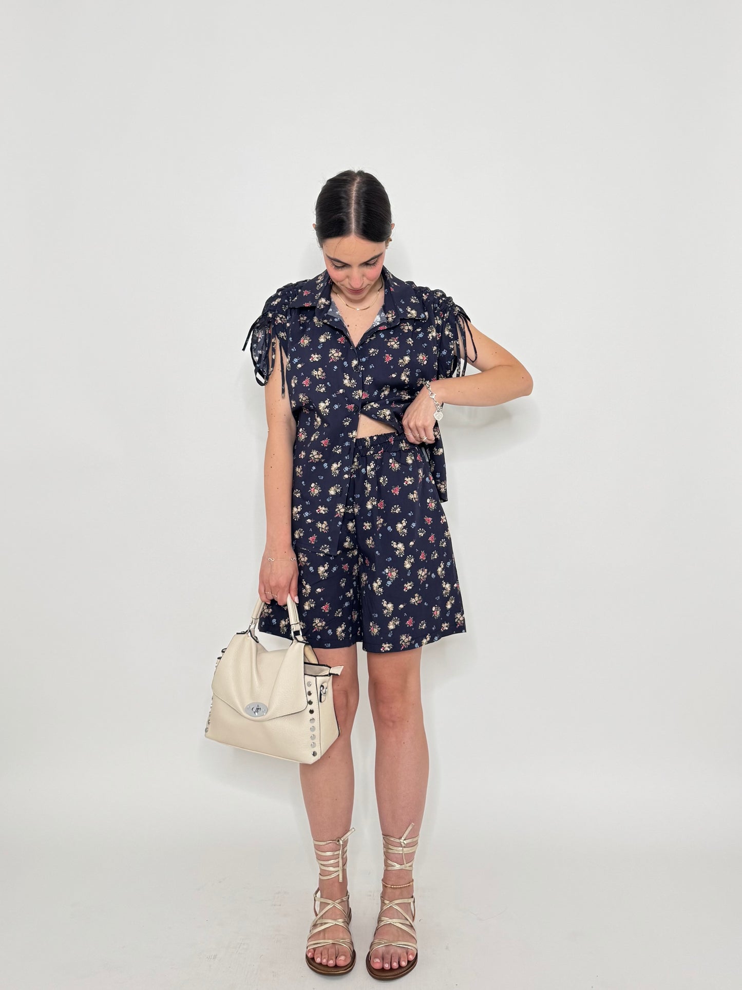 Completo Floreale Olivia Blu Navy