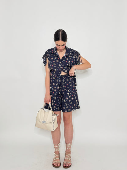 Completo Floreale Olivia Blu Navy