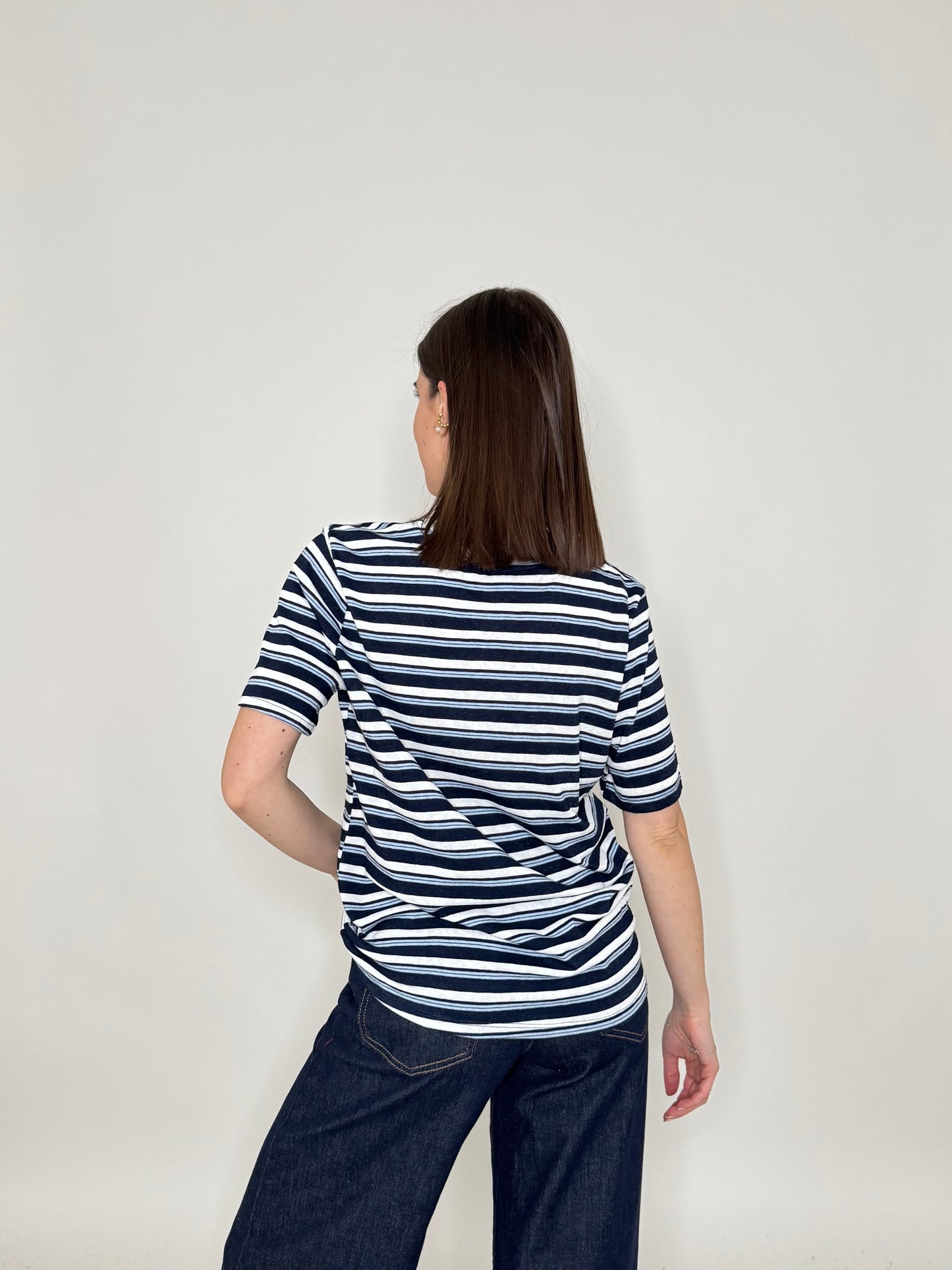T-shirt righe light cotton con cuore Blu Navy