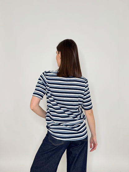 T-shirt righe light cotton con cuore Blu Navy