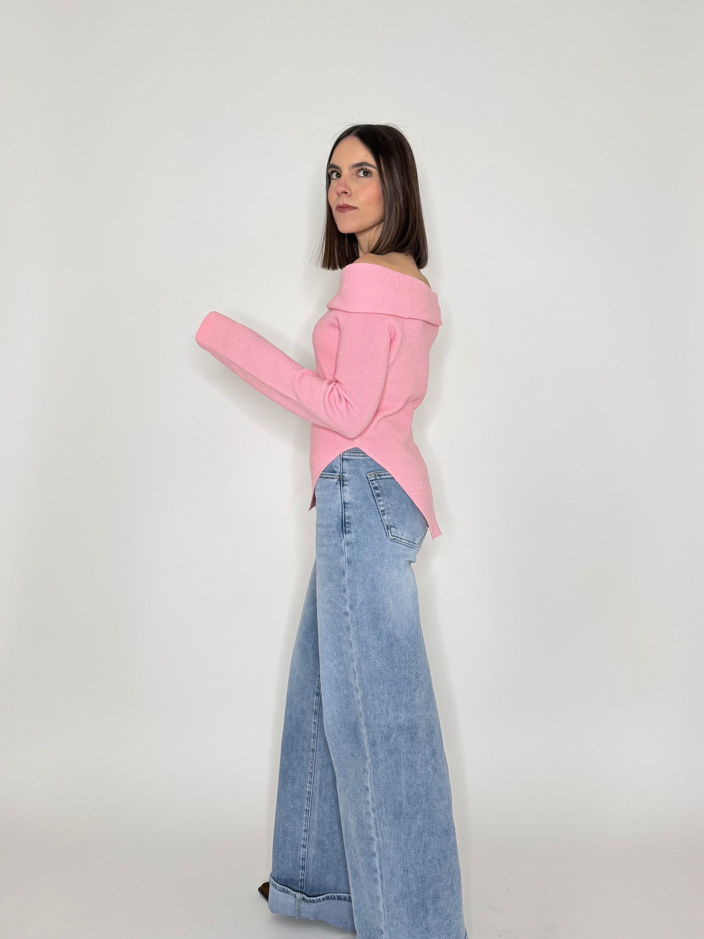 Maglia alla bardot spalle scese in viscosa Rosa