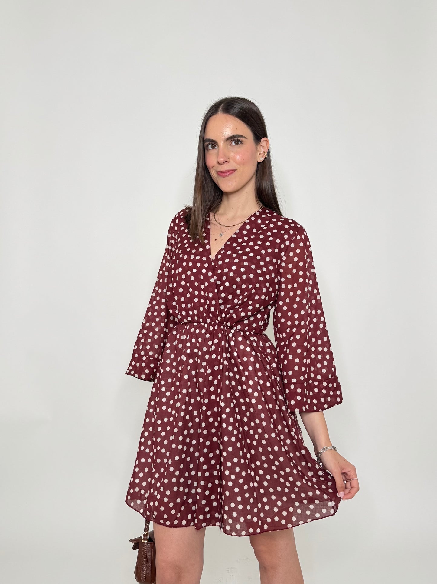 Abito Pois in cotone Bordeaux