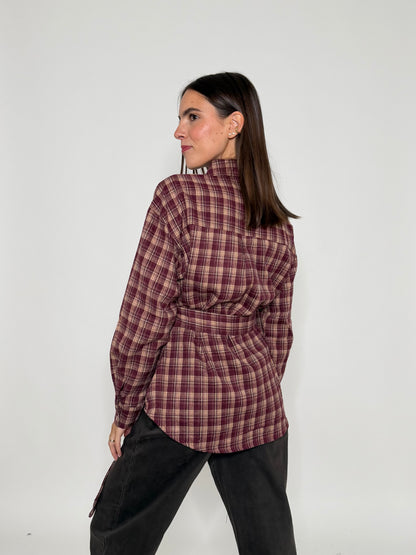 Camicia check in cotone vino