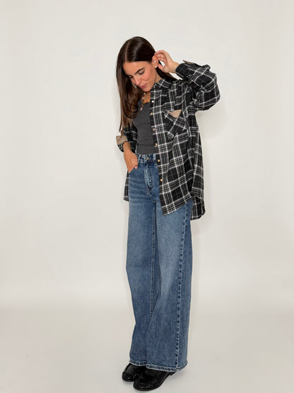 Jeans Wide Leg in Denim Blu