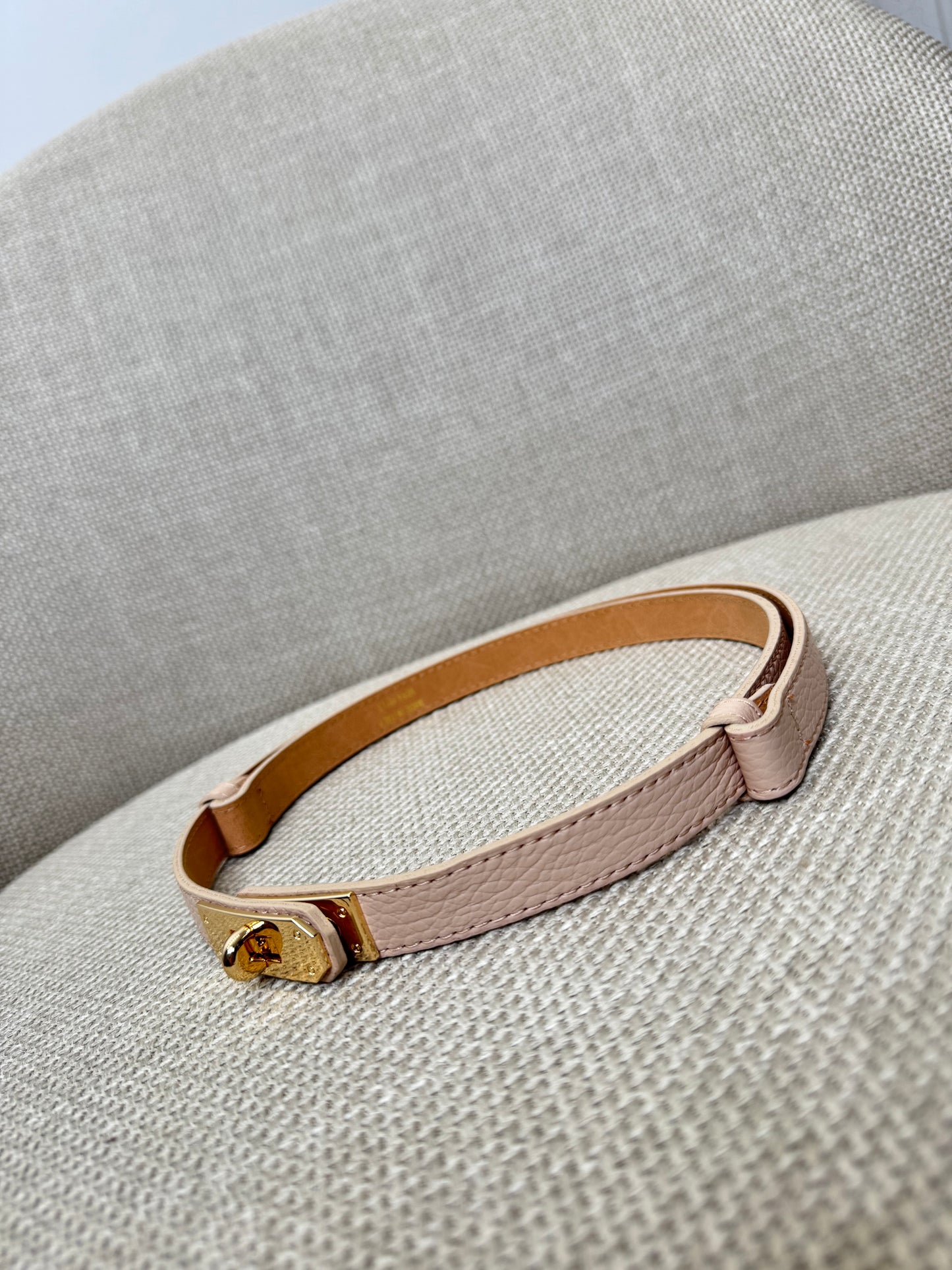 Cintura vera pelle martellata regolabile stile Hermes Rosa Cipria 2cm