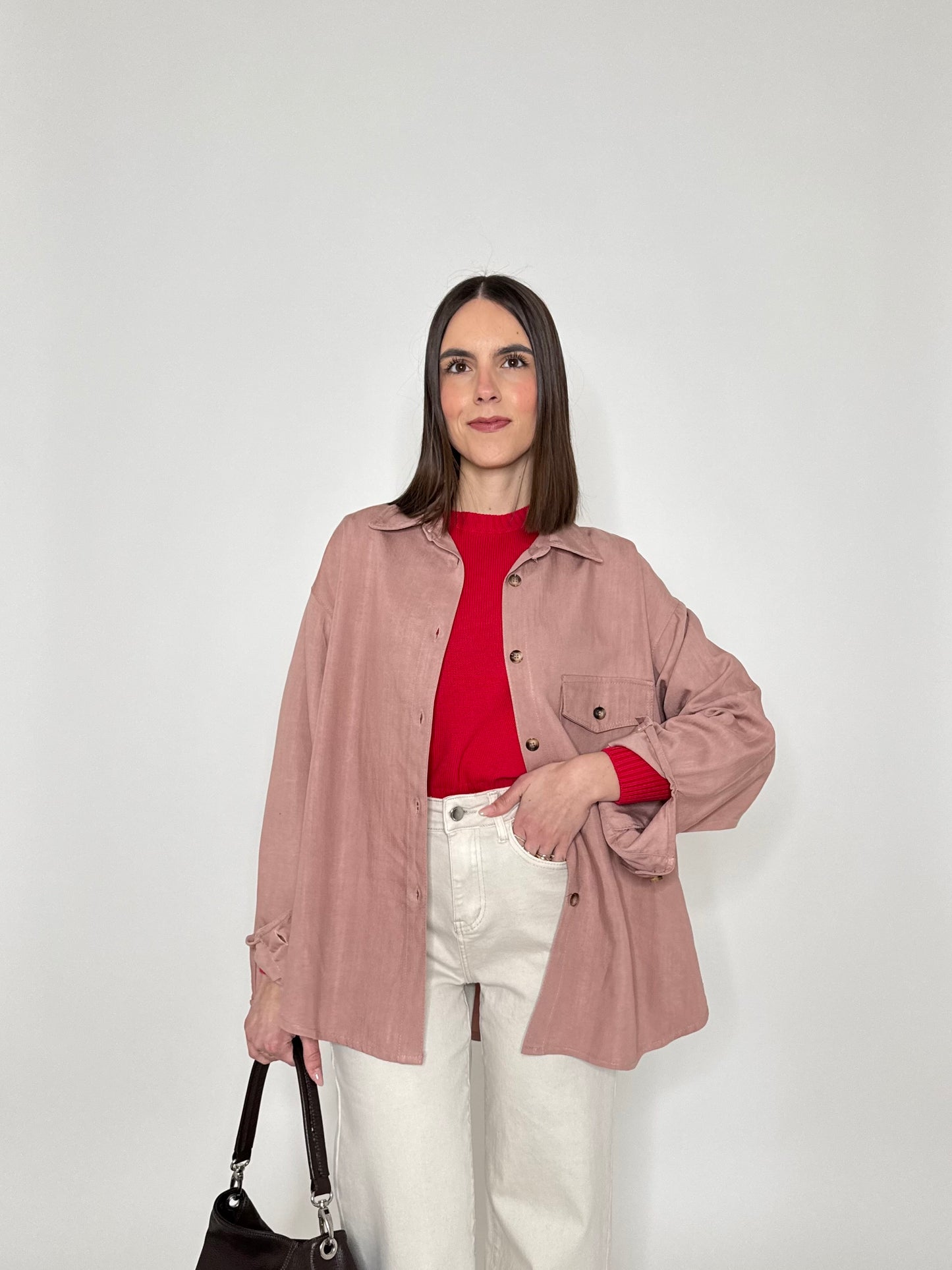 Camicia in 100% cotone taglio morbido Rosa antico