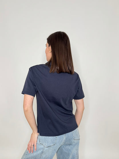 Polo basic light cotton con taschino e cuore Blu Navy