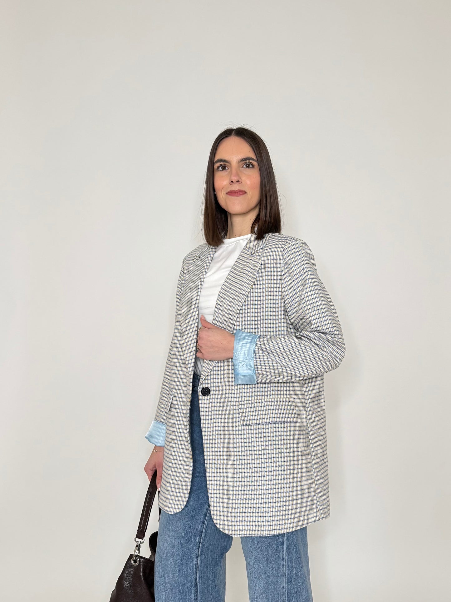 Giacca Spring check in cotone Light Blue