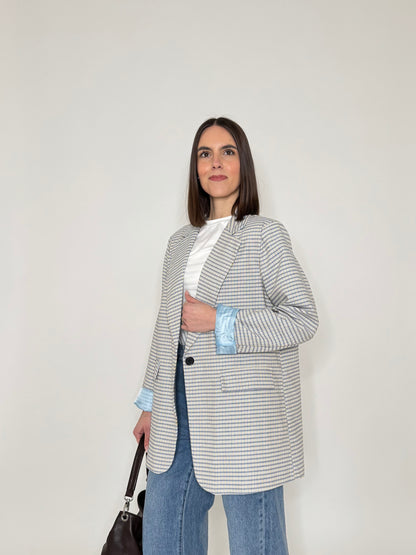 Giacca Spring check in cotone Light Blue