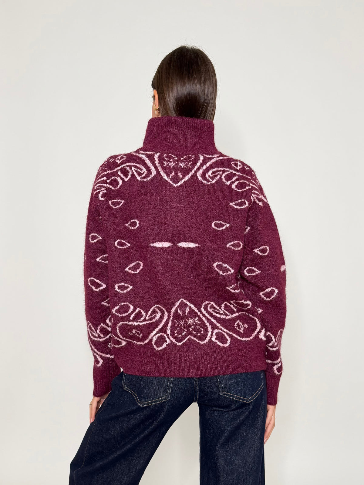 Cardigan con zip Bandana misto lana Bordeaux