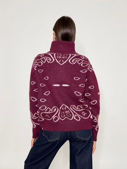 Cardigan con zip Bandana misto lana Bordeaux